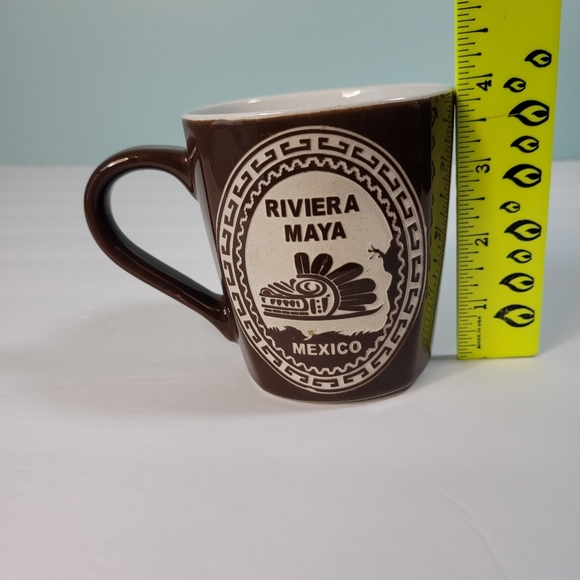 Riviera Maya Mexico Mug Etched Fethered Serpent Quetzalcoatl Kukulkan Brown - Picture 8 of 11